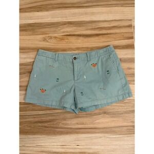 Polo Ralph Lauren Women Aqua Blue Tropical Aloha Embroidered Chino Shorts Size 8
